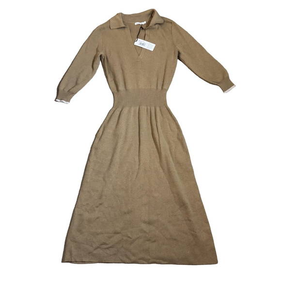 Unsubscribed Small Polo Sweater Dress Cashmere blend dark Tan NWT MSRP $248 - Picture 1 of 10